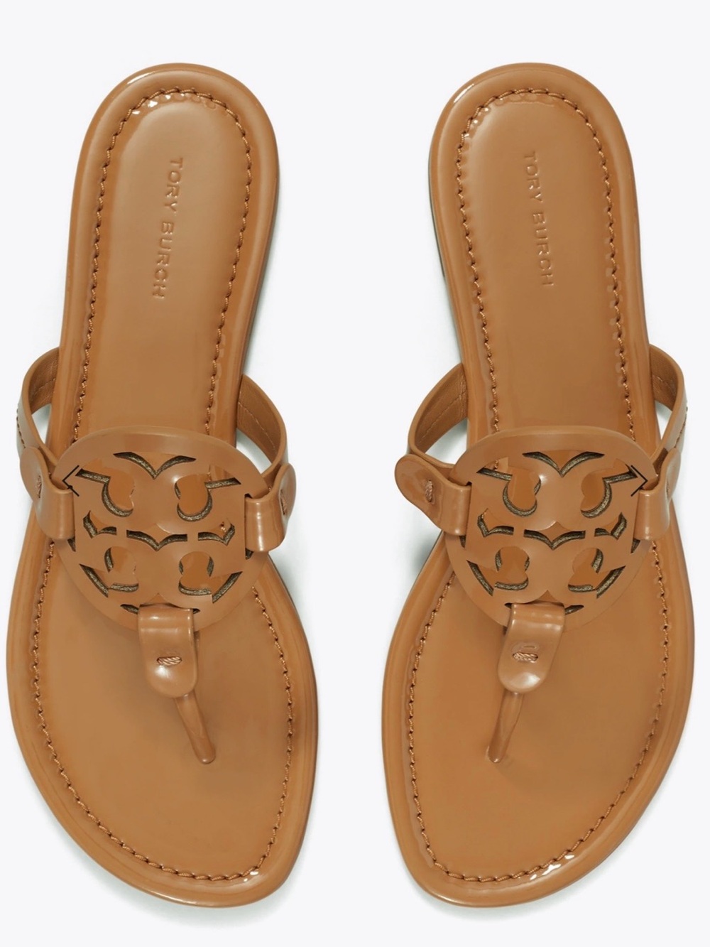 Tory Burch Tan Patent Leather Miller Thong Sandals